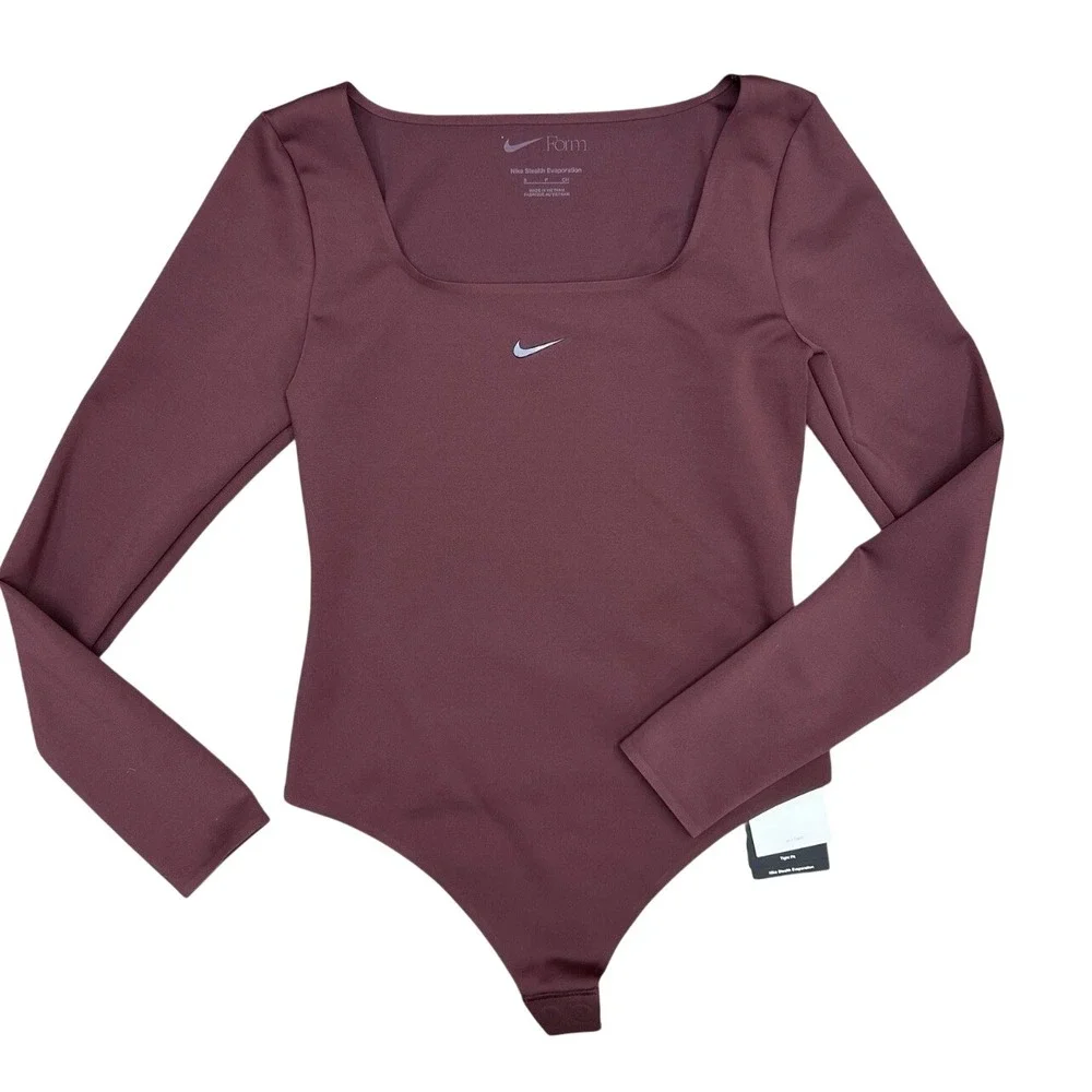 Nike Form Zenvy Long Sleeve Bodysuit Burgundy HQ8296-652 XS Yoga Workout shirt